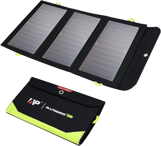 ALLPOWERS SP002 21W Solar Charger with 10000mAh Power Bank and 3 Fast Charging USB-A/USB-C Ports, IP66 Waterproof Portable Solar Panel for Camping Hiking Compatible with iPhone iPad Samsung Earbuds