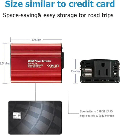 Автомобільний інвертор потужності 150 Вт, перетворювач постійного струму на 220 В змінного струму, автомобільний адаптер, розетка з подвійним USB-зарядним пристроєм 3,1 А для портативного комп’ютера, червоний